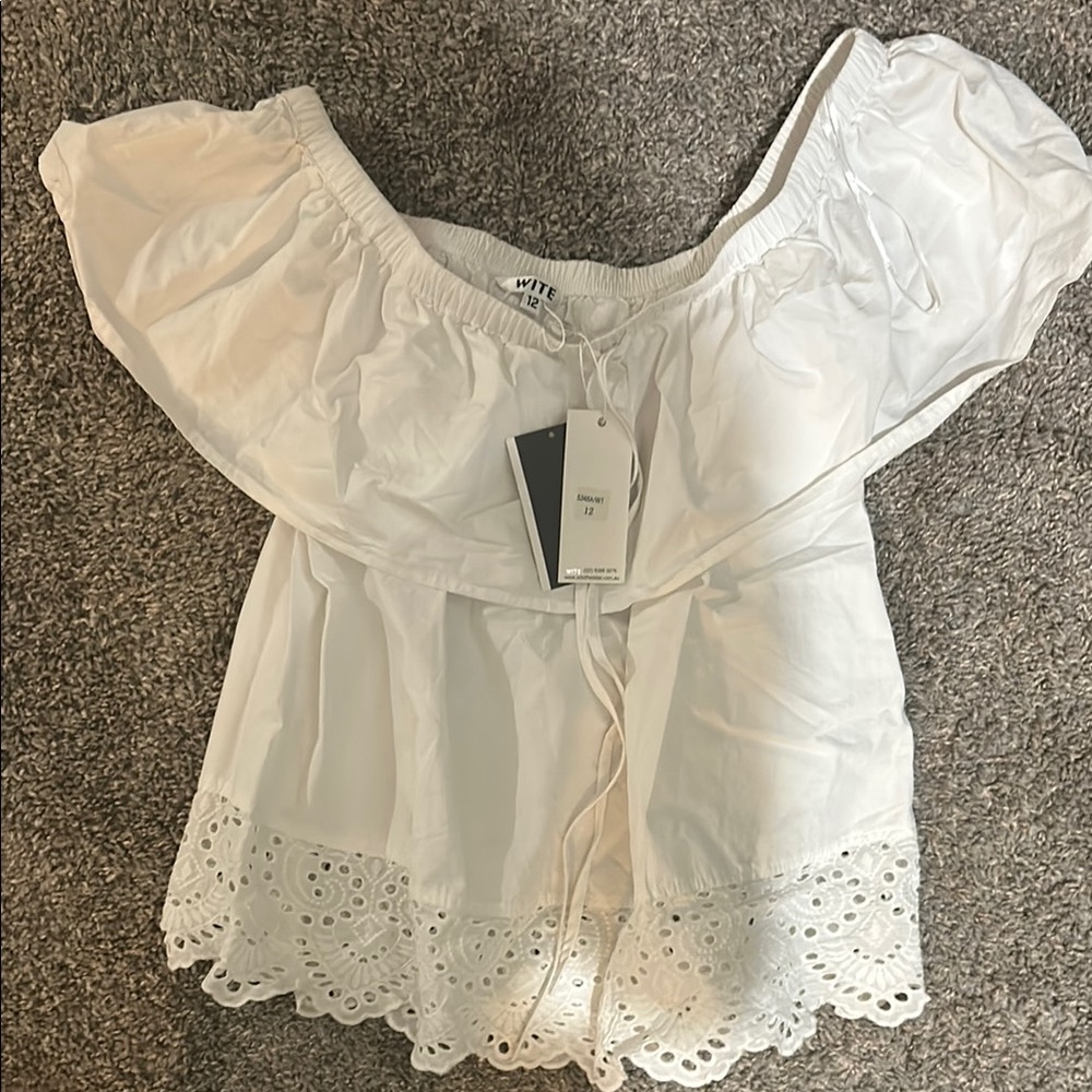 Cream Ruffled Tie Front Blouse